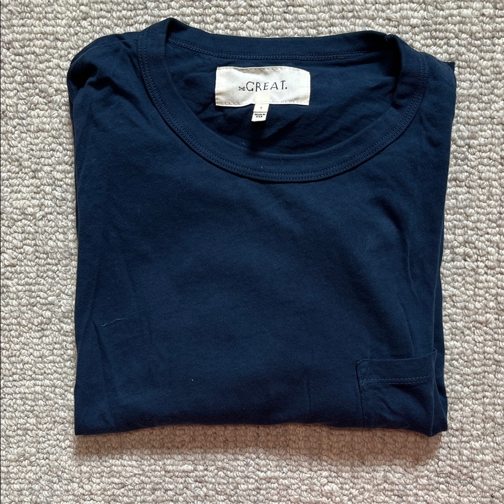 THE GREAT. Navy Women’s Pocket Crop Short Sleeve Tee